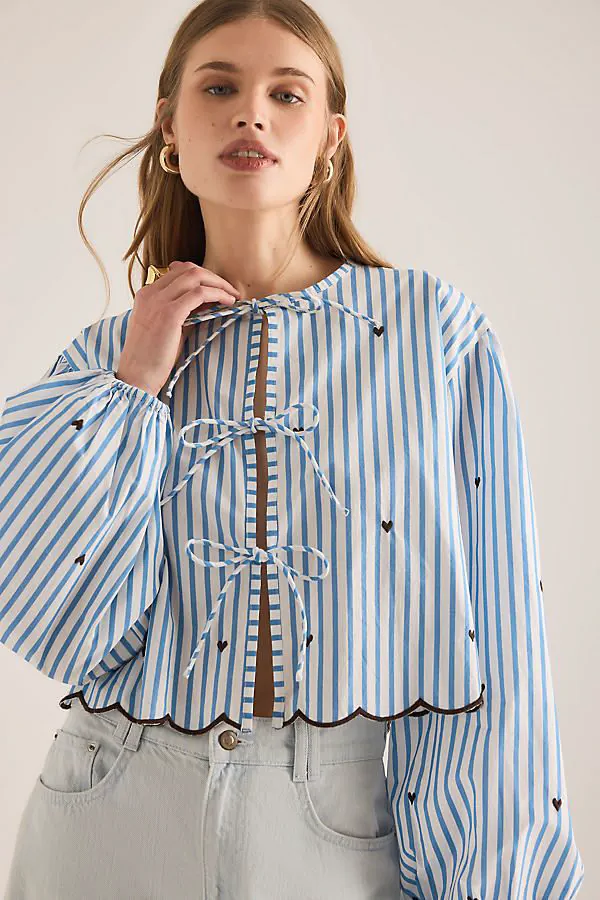 tie front puff sleeve shirt top for women, cotton, size xs tp by maeve at anthropologie tie front puff sleeve shirt top for women, cotton, size xs tp by maeve at anthropologie